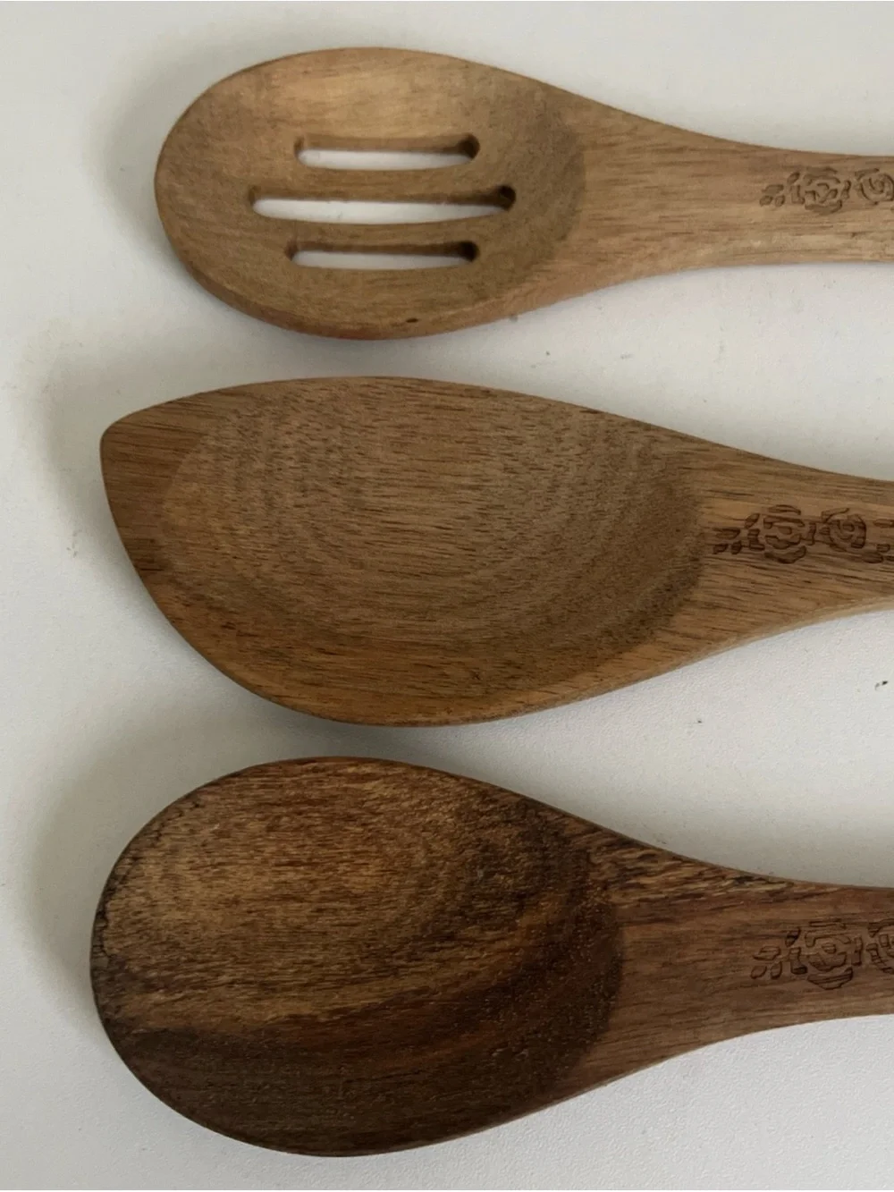 Pioneer Woman Wooden Utensils Spoon Slotted Spoon Teakwood Logo 3 Piece